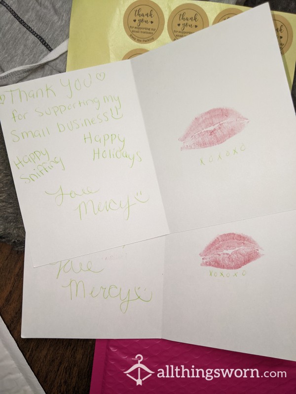 Handwritten Card With A Personal Message From Me Just For You! Then Kissed By Me In My Favorite Lipstick & Spritzed With The Perfume I Wear!