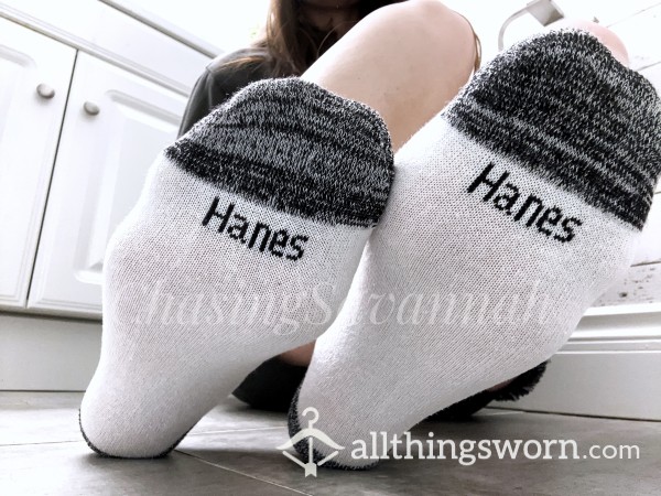 Hanes White Ankle Socks 2 (Black Toes) 72h