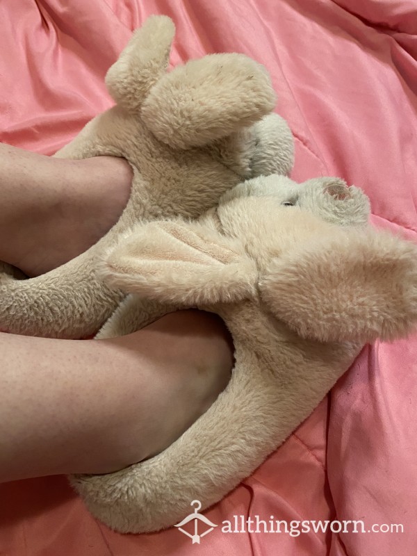 Heavily Worn Pink Bunny Slippers