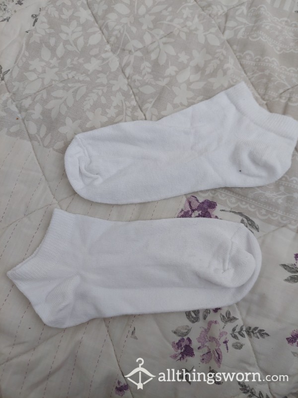 Heavily Worn Plain White Ankle Socks
