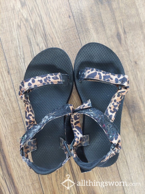 Heavily Worn Strappy Sandals, Size 2 With Toe Prints