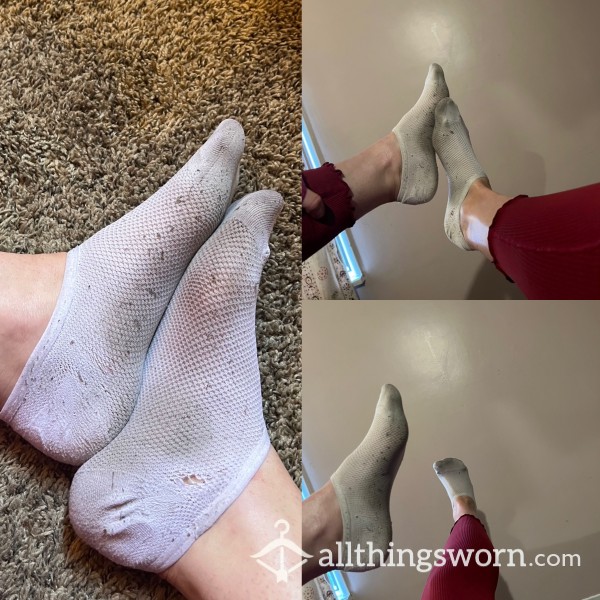 Heavily-Worn White Nylon See-Thru Ankle Socks