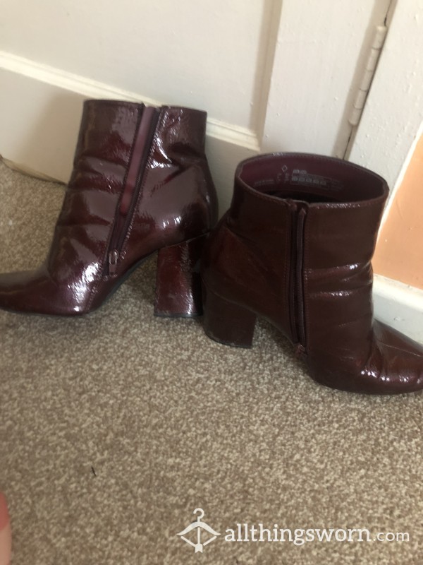 Heeled Patent Leather Boots Well Worn