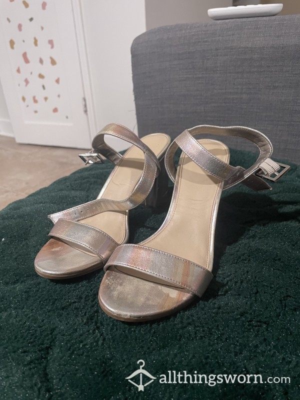 Heeled Silver Sandals