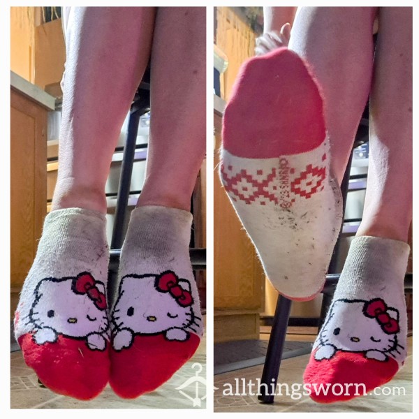 Hello Kitty Ankle Socks  , Sweaty/dirty & Grass Stains