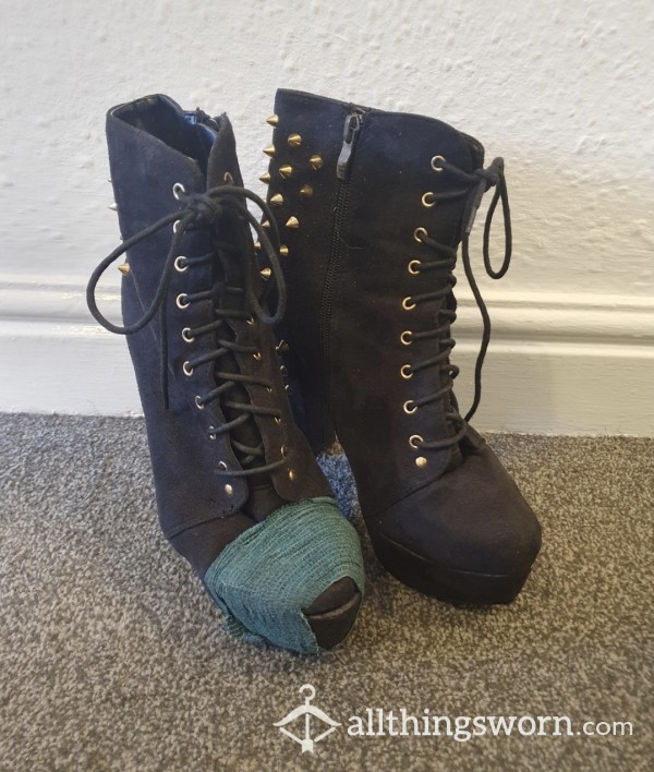 High Heeled Spiked Boots - Very Well Worn