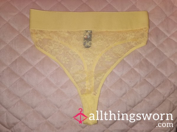 High Waist Lacey Yellow Thong (fits UK 8/10/12)