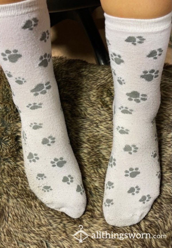 High White Socks With Pet Footprints