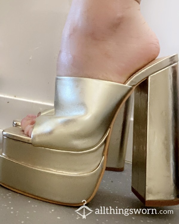 Gold Platform Extreme High Heels, Goddess Shoes 👑