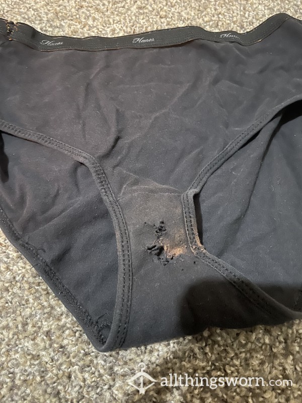 Holey Well Worn Stained Black Panties