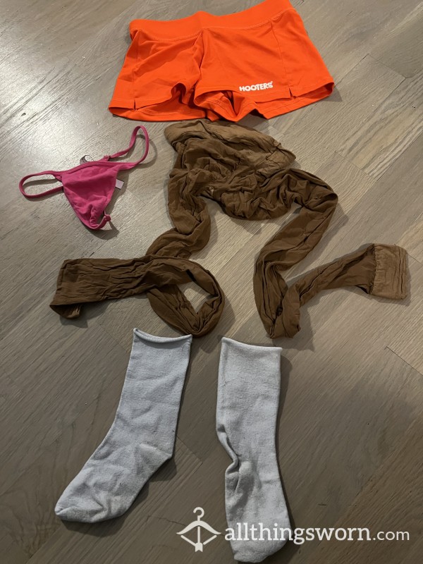 Hooters Calendar Girl  Booty Shorts, Pantyhose, Socks & Panties Bundle