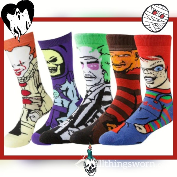 Horror Character Socks - Freddy, Jason, Pennywise, Chucky And Skeletor