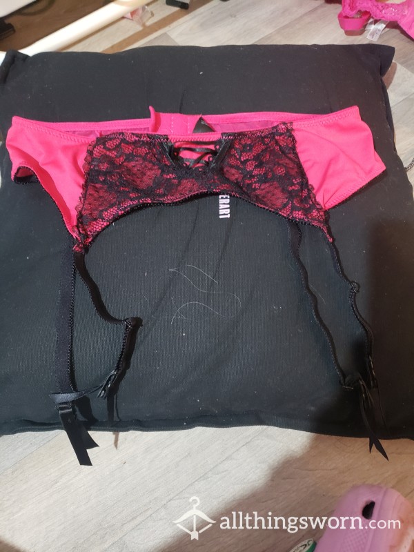 Hot Pink And Black Suspender Belt