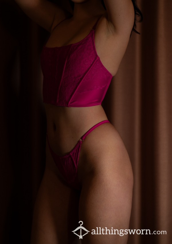 Hot Pink Corset And Thong Set, 48hr Wear 💕