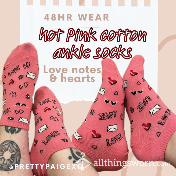 Cotton Ankle Socks 💗 Love Notes & Hearts 😍 Small Size 5.5 Feet, 48hr Wear