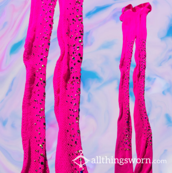 Hot Pink Fishnet Stockings With Rhinestones!