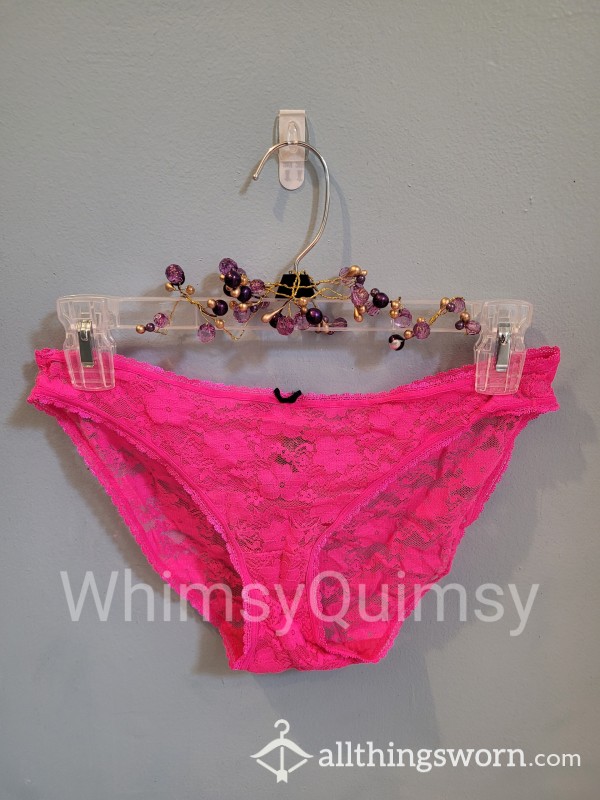 Hot Pink Lace Panties With Black Bow
