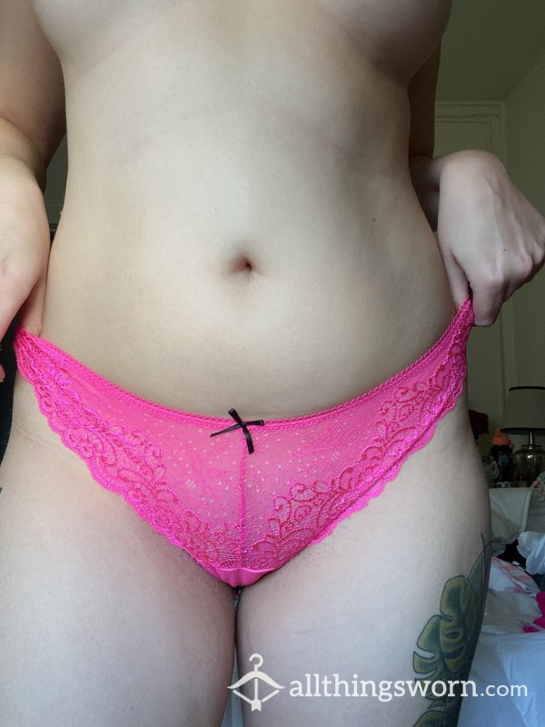 Hot Pink Lace Thong With Bow Tie