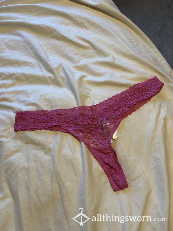 Hot Pink Lace Thong With Cotton Gusset