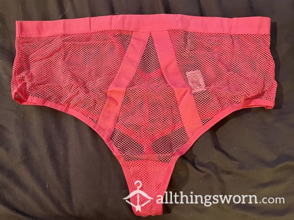 Hot Pink Mesh Thong With Cotton Gusset