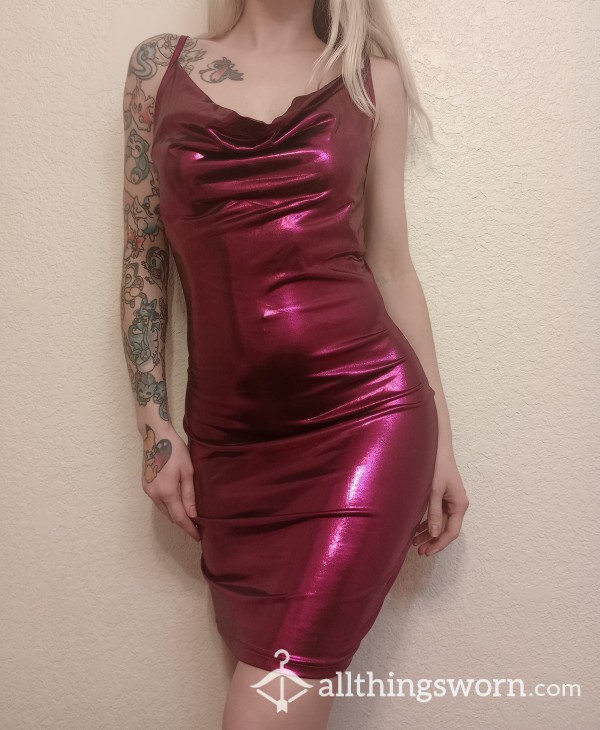 Hot Pink Metallic Bodycon Club Dress
