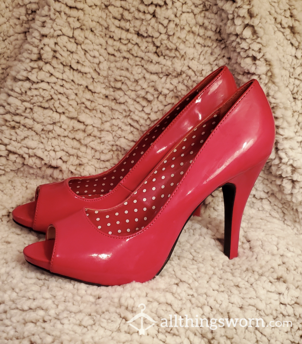 Hot Pink Patent Leather Peep-Toe Heels - Size 8.5