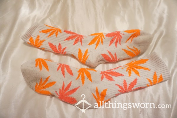 Huff 420 Weed Socks ( Orange , Pink & White )