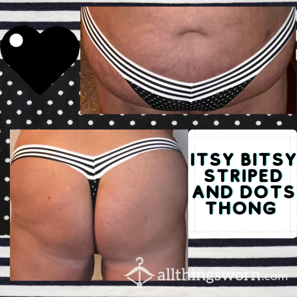 Itsy Bitsy Black And White Striped And Polka Dots Thong