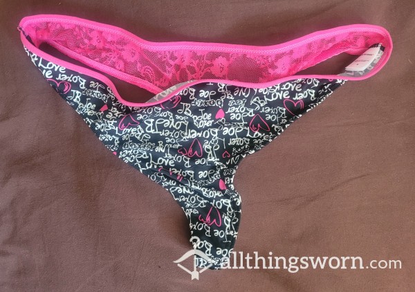 JB Pink And Black G-string With Lace Back