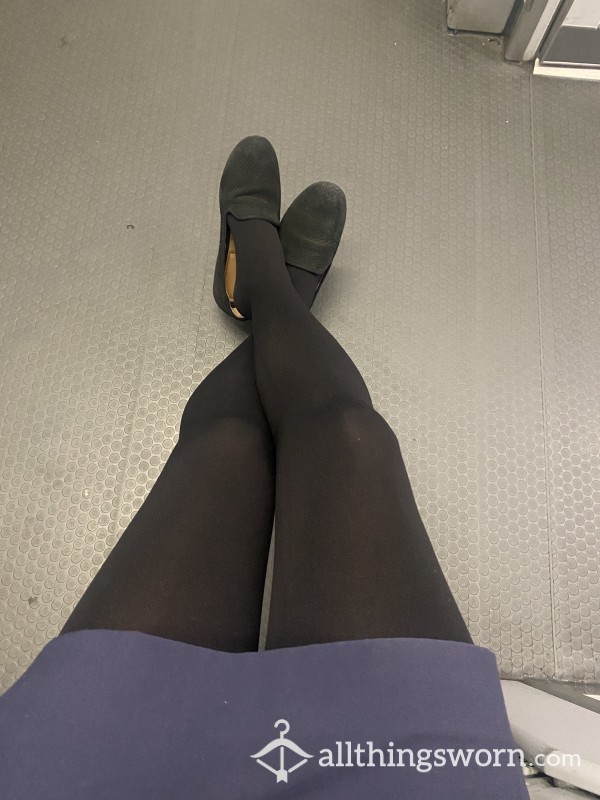Jostling Shoe And Nylon Tease In Opaque Tights