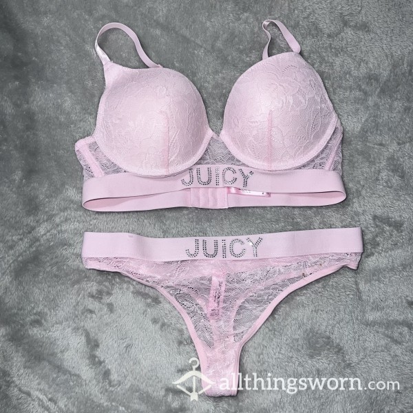 Juicy Couture Pink Lace Bra And Thong Set