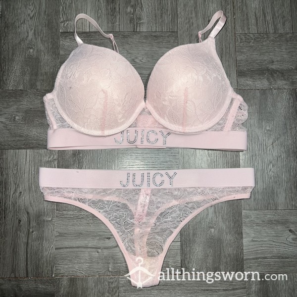 Juicy Couture Pink Lace Bra & Thong Set