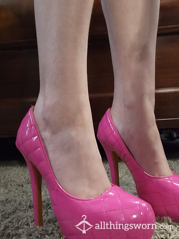 JustFab Barbie Pink 7 1/2 Quilted Platform Close Toe High Heels