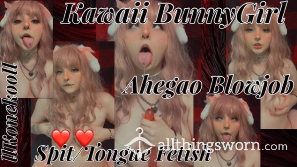 Kawaii BunnyGirl Sloppy Ahegao Blowjob POV, Wet And Messy