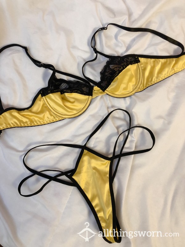💛 Yellow Satin And Black Lace Bra 💛 **Panties Now SOLD**