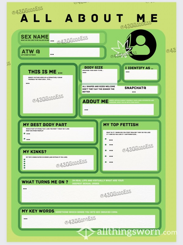 Kinky Worksheet Fill In Digital Download - About Me📝