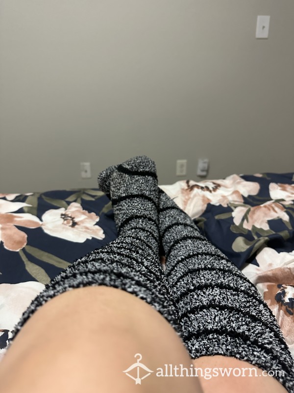 Knee High Black And White Fuzzy Socks