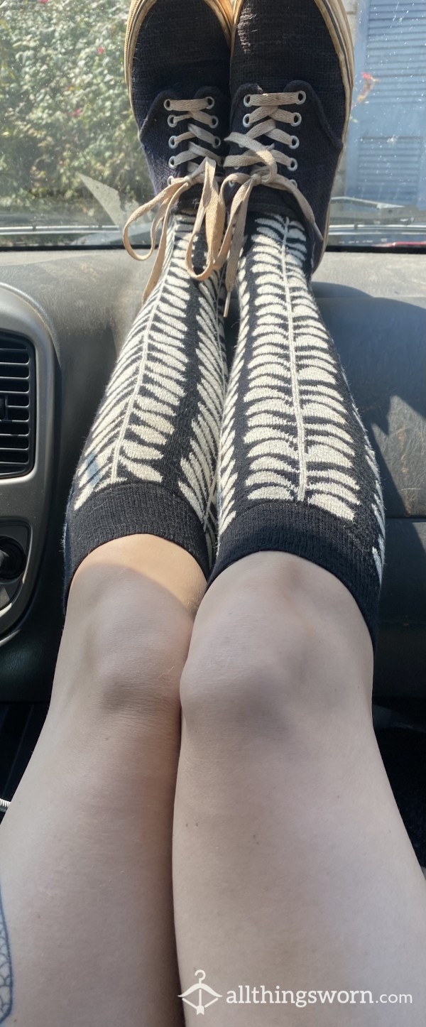 Knee High Black And White Socks