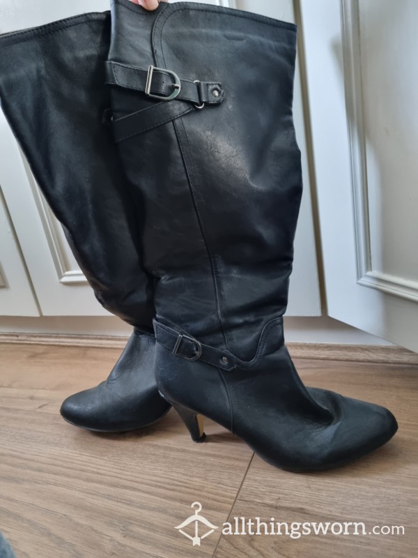 Knee High Black Leather Boots