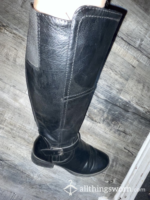 Knee High, Black Leather Sexy Boots, Well Worn, Super Smelly