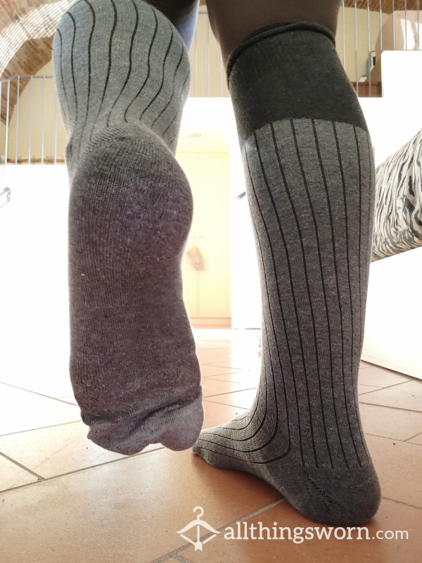 Knee High Grey Socks! Size 8/39 72h Wear!