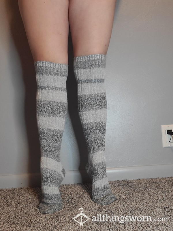 Knee High Grey Striped Columbia Wool Socks