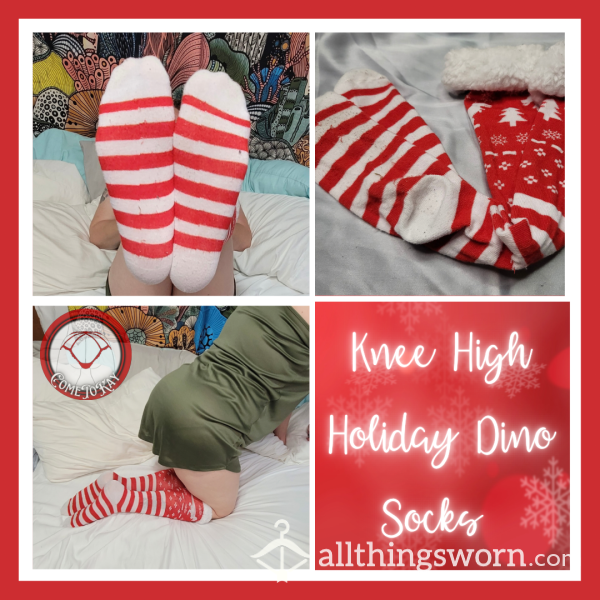 Knee-High Holiday Dinosaur Striped Socks