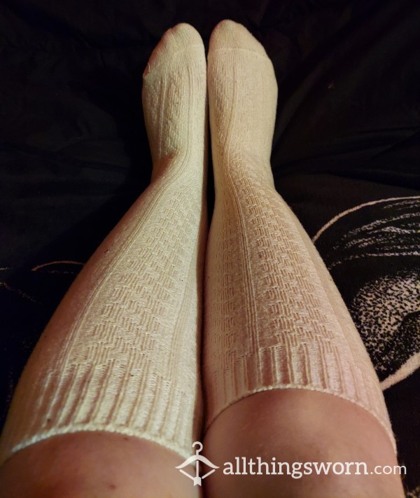 Knee High Knit White Socks(FREE SHIPPING)