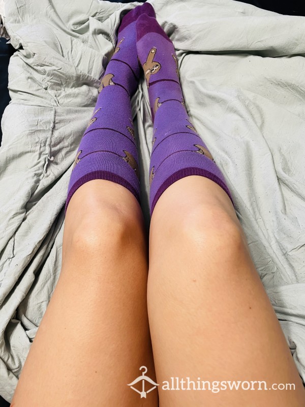 Knee High Purple Sloth Socks