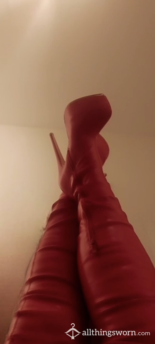 Knee High Red Leather Boots 🥵🔥👠