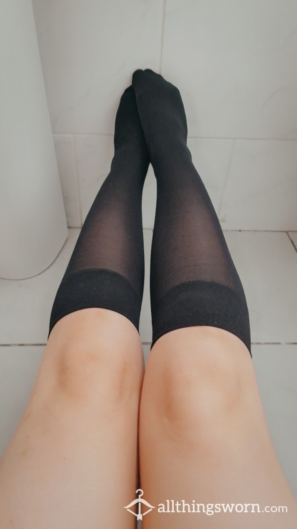 Knee High Silky Black Stockings