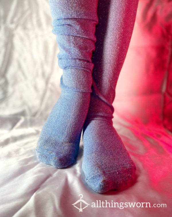 Sparkly Blue Scrunch Socks - Well Worn, Lightly Stained