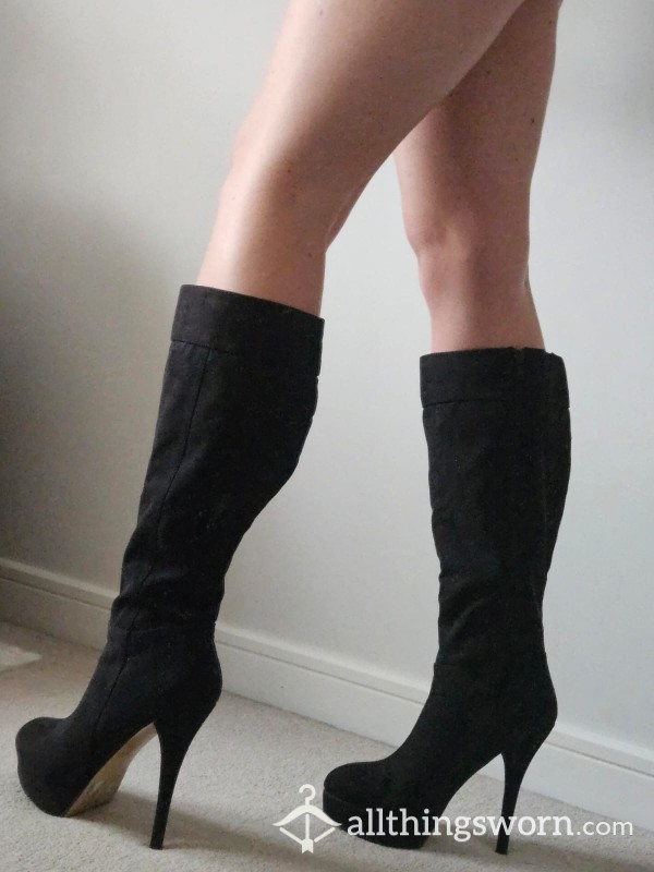 Knee High Suede Boots, Worn And Open For Requests!