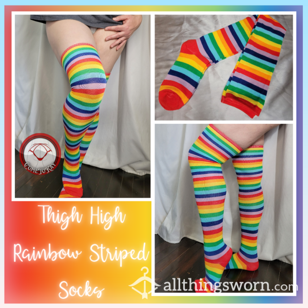 Thigh High/Over Knee Rainbow Striped Socks